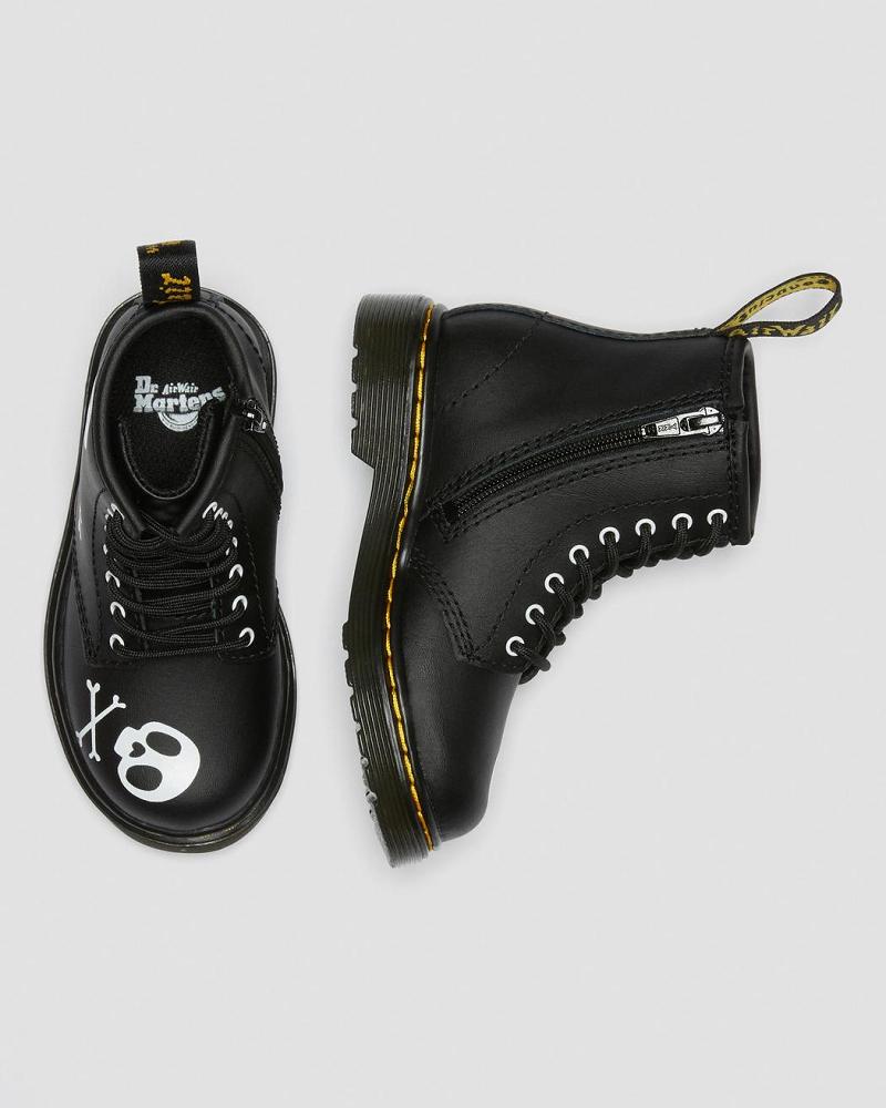 Dr Martens Toddler 1460 Skull & Bones Leren Veterlaarzen Kinderen Zwart Wit | NL 120VRW